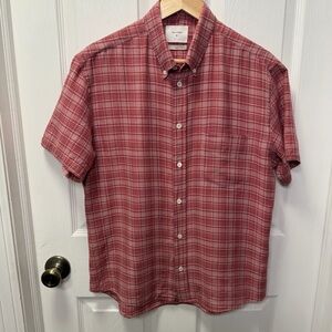 Billy Red Men’s Medium Slim Red Plaid Short Sleeve Button Down, light weight
